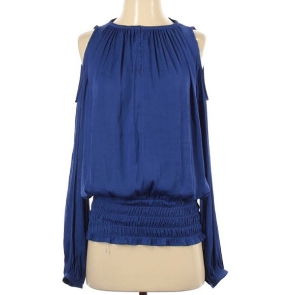 Jennifer Lopez Blue Flow cold shoulder blouse Small women’s top - Picture 1 of 6